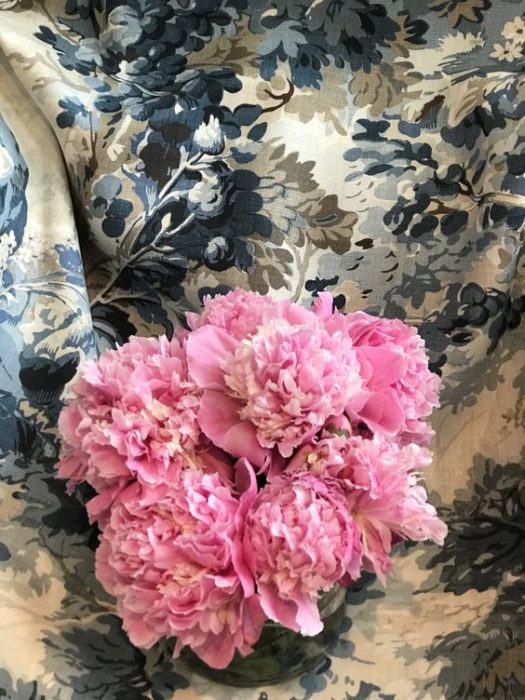 pink peonies and cowan tout fabric